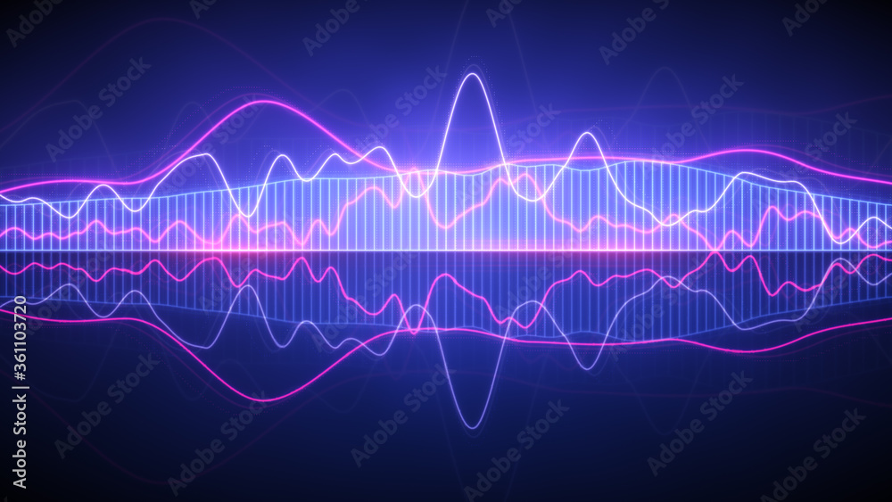 Neon sound waves 3D render illustration Neon sound waves 3D render illustration