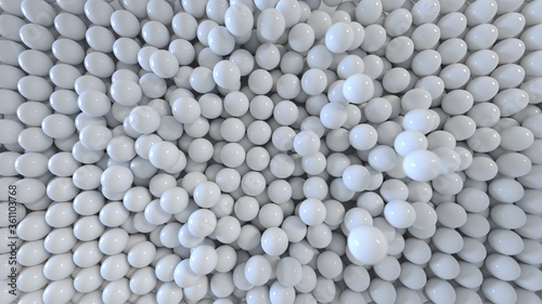 White spheres falling 3D render illustration