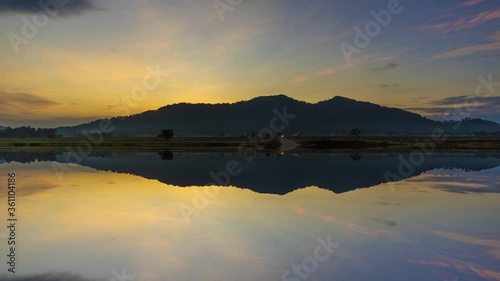 Time Lapse Of Semanggol Hill During Beautiful Sunrise With Reflection.HD