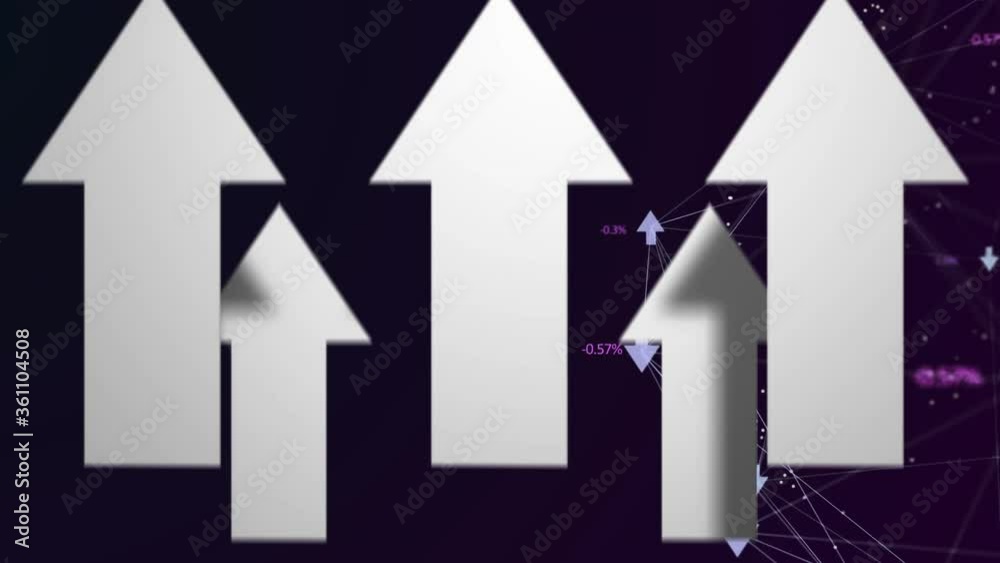 Digital composite video of web of connections with icons and arrows moving upwards against black bac Digital composite video of web of connections with icons and arrows moving upwards against black bac