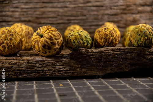 Ripe and yellow natural araticum (Annona crassiflora) fruits