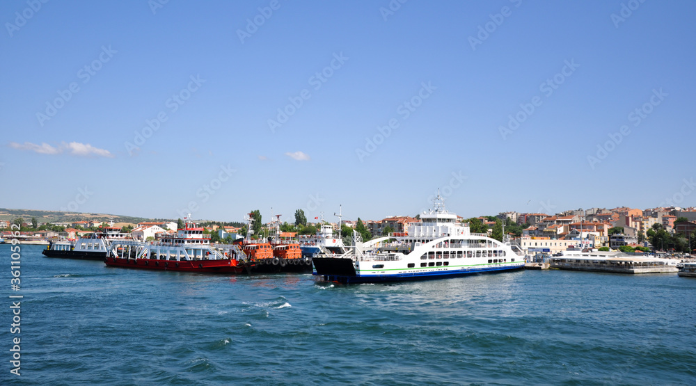 Canakkale, Turkey - June 24, 2014 - Car ferry in the Dardanelles…