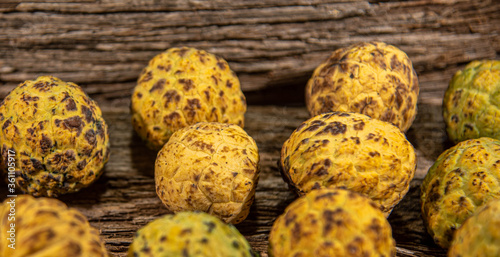 Ripe and yellow natural araticum (Annona crassiflora) fruits