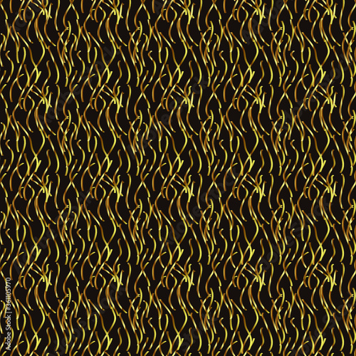Dark brown, classic seamless pattern, ornament with golden abstract lace, modern background for your design.