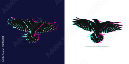 Silhouette Of Raven Vector Effect Glitch for wallpaper, logo, web design, icon, t-shirt design.