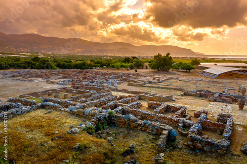 Aerial view of the ruins of the Minoan palace in Malia, Crete, Greece photo