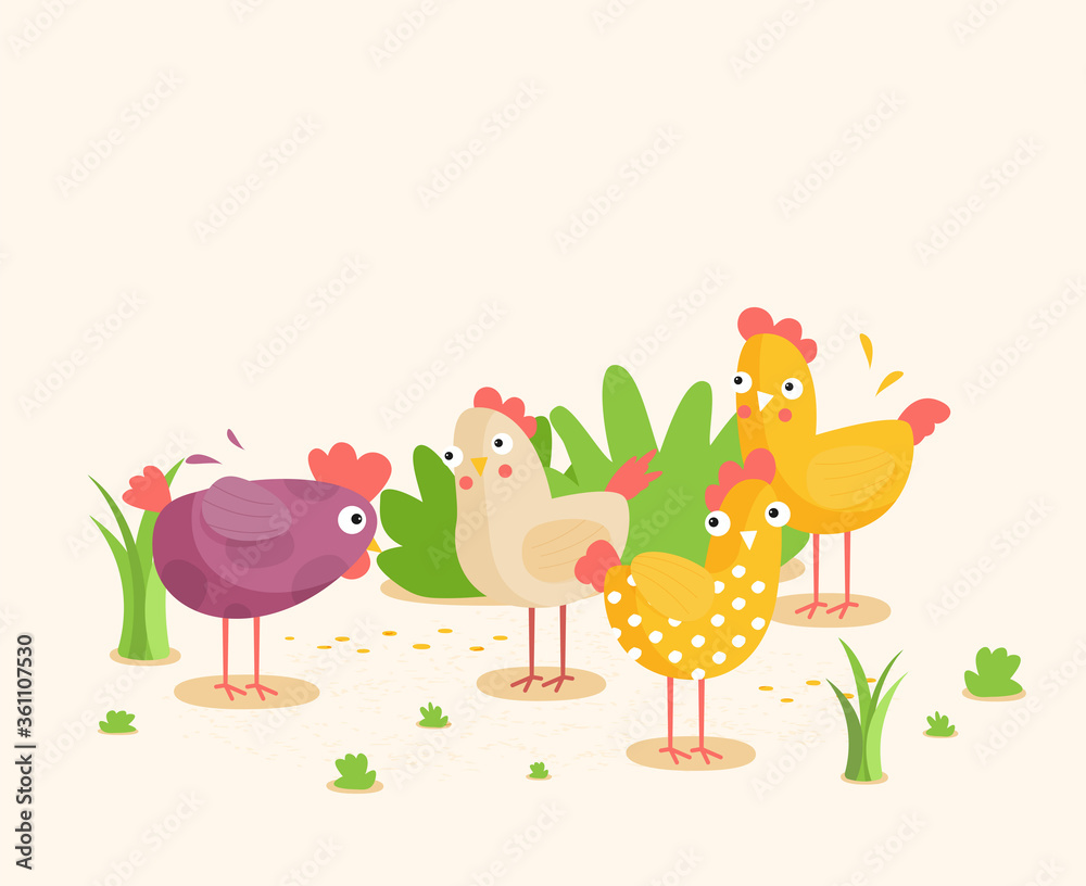 Cartoon flat vector chicken funny set Cartoon flat vector chicken funny set