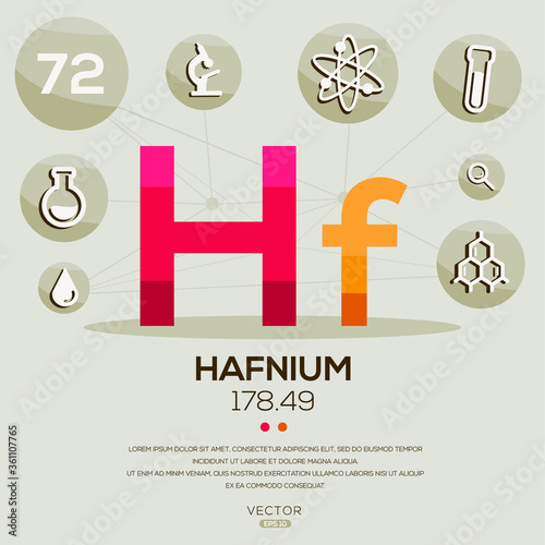 HF (Hafnium)The periodic table element,letters and icons,Vector illustration.