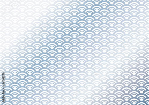 青海波の水色系グラデーション和柄パターン 線幅の変化する模様