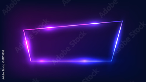 Neon trapezoid frame with shining effects 