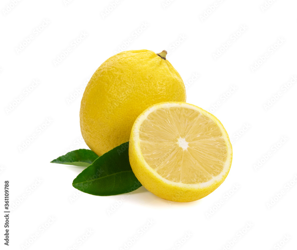 Lemon fruit and a half isolated on white background