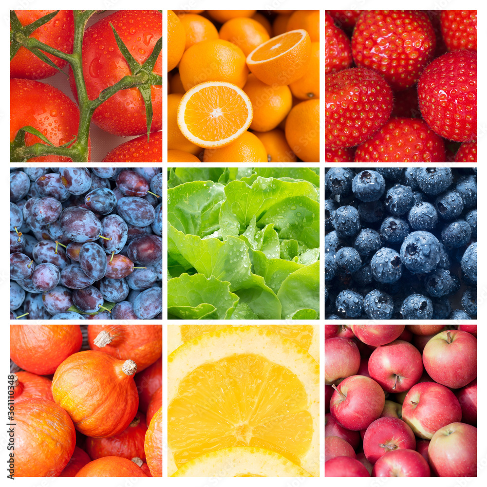 Naklejka Fruits and Vegetables, Healthy food backgrounds