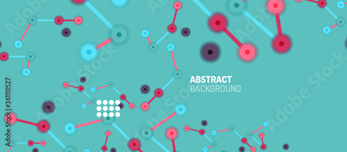 Flat style geometric abstract background, round dots or circle connections on color background. Technology network concept.