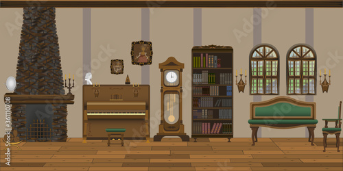 beautiful royal antique-style living room interior with piano. living room interior.