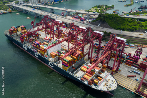 Top down view of Hong Kong container port