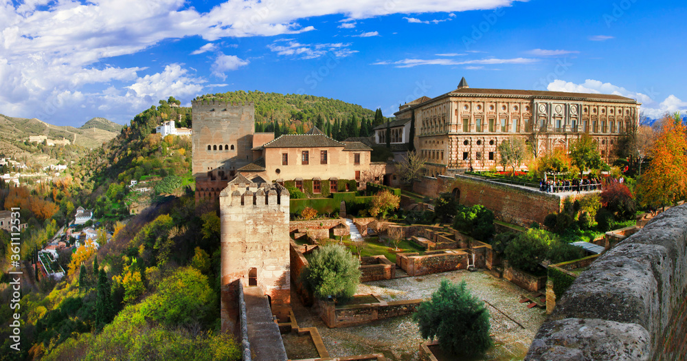 Travel and landmarks of Spain in Andalusia - Granada , splendid Alhambra complex and fortress