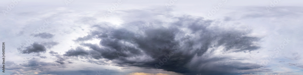 blue sky with beautiful dark clouds before storm. Seamless hdri panorama 360 degrees angle view with zenith for use in 3d graphics or game development as sky dome or edit drone shot blue sky with beautiful dark clouds before storm. Seamless hdri panorama 360 degrees angle view with zenith for use in 3d graphics or game development as sky dome or edit drone shot