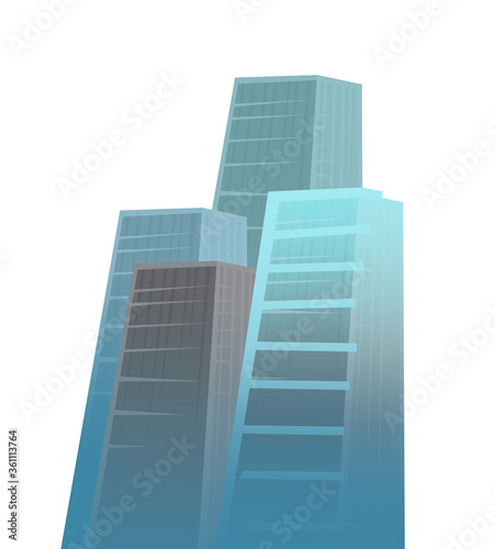cartoon scene with modern skyscraper isolated on white background - illustration