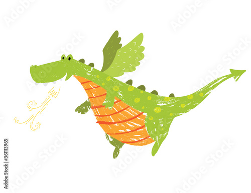 cute child crayon drawn dragon