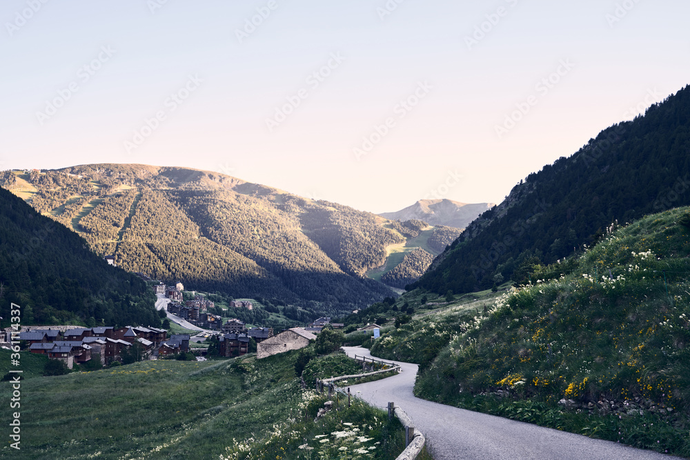 View of the town of Soldeu in Andorra with its beautiful landscape