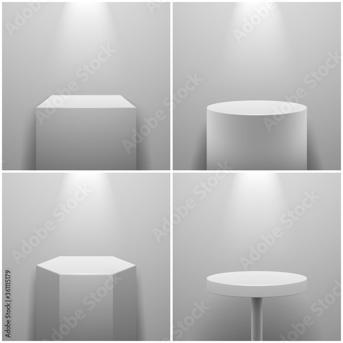 White realistic podium set on white background