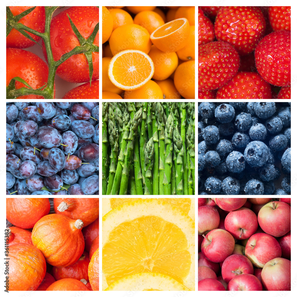 Naklejka Owoce i warzywa, tła zdrowej żywności