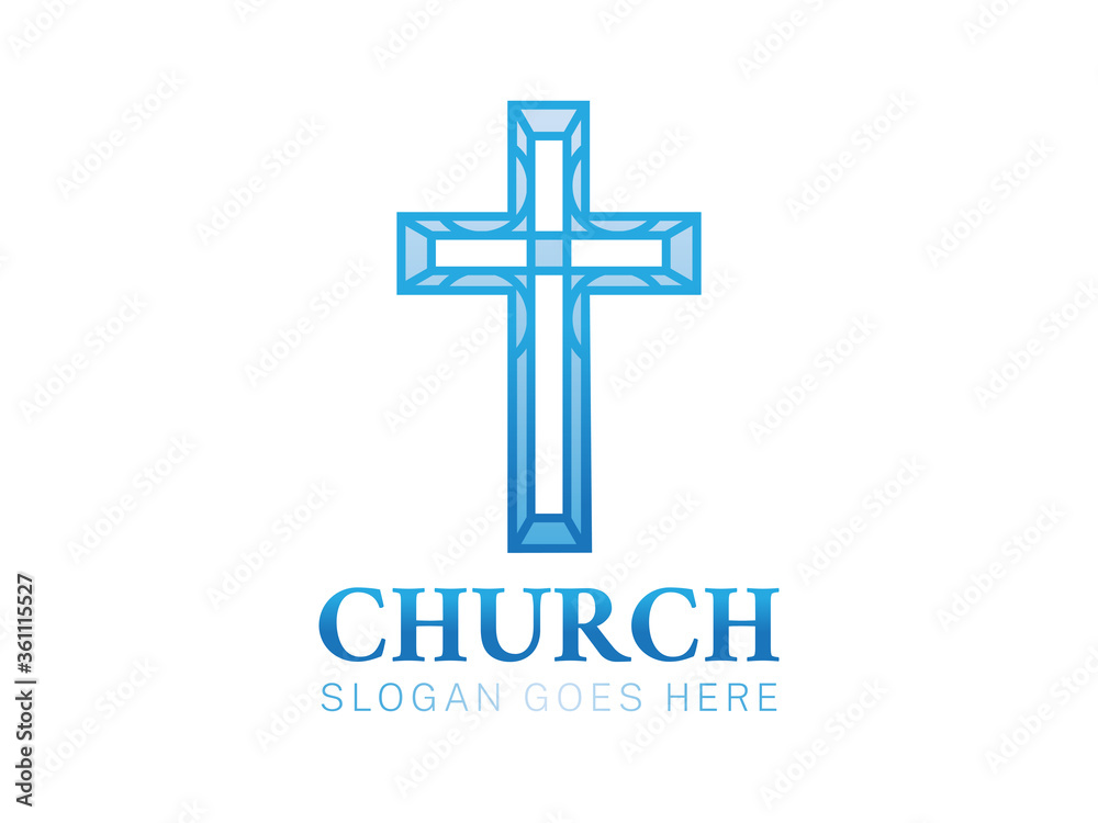 Blue Christian Church Logo with Cross