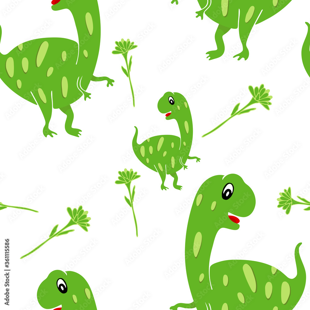 Fototapeta premium Green Dinosaur for kids design. Seamless pattern