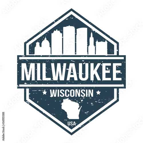 Milwaukee Wisconsin Travel Stamp Icon Skyline City Design Tourism.