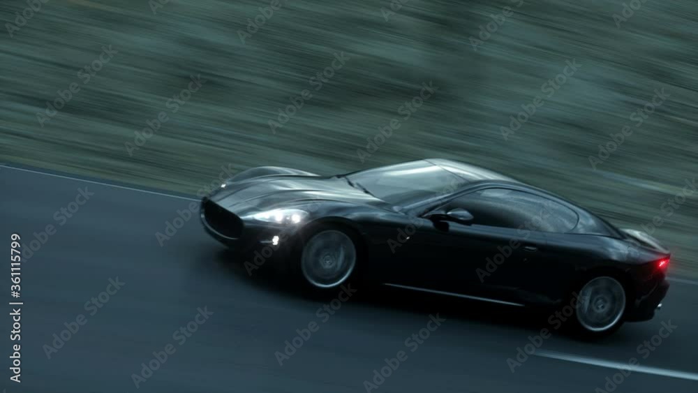Black sport car on road, highway. Very fast driving. Dark environment. Super realistic 4K animation. Black sport car on road, highway. Very fast driving. Dark environment. Super realistic 4K animation.