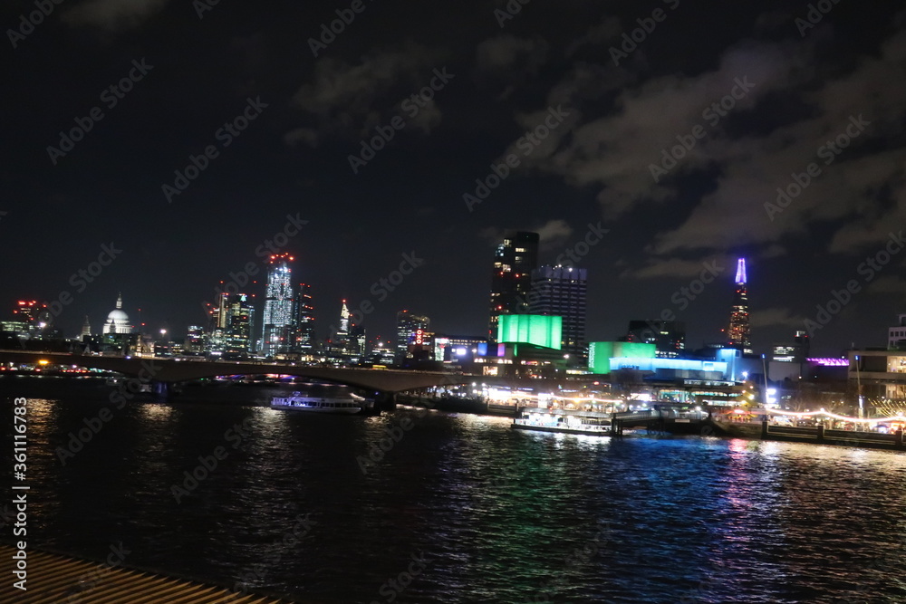 Buildings in London at night