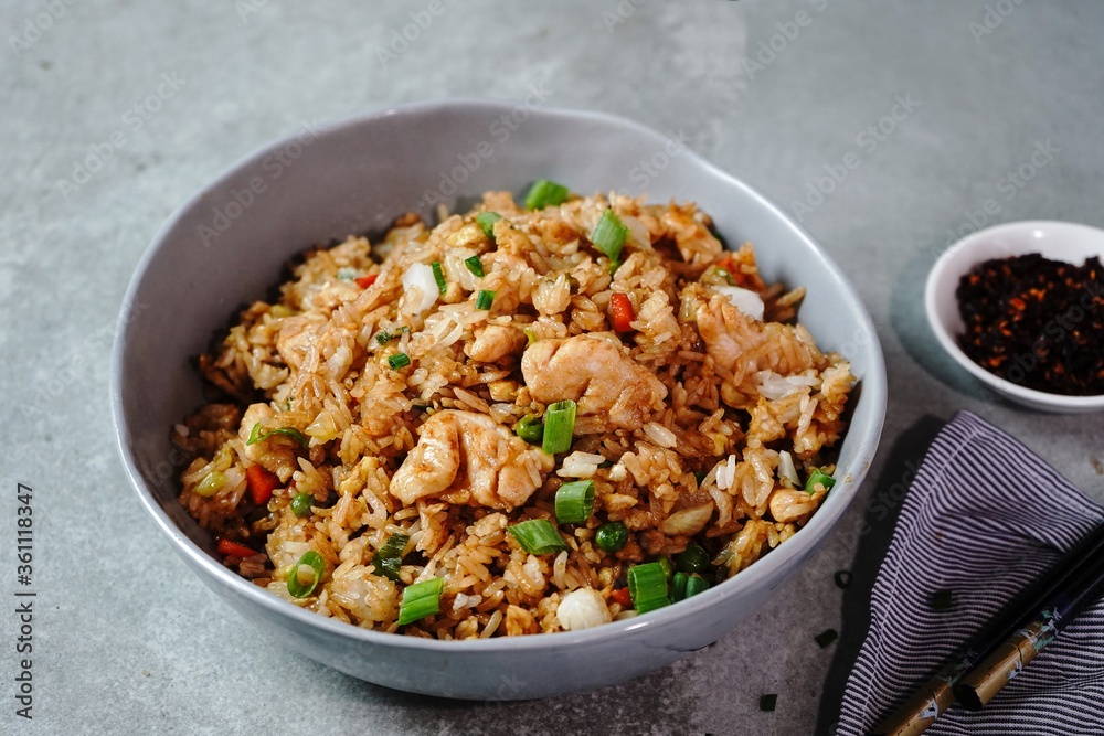 Homemade Chinese Smoky fried rice, selective focus Homemade Chinese Smoky fried rice, selective focus