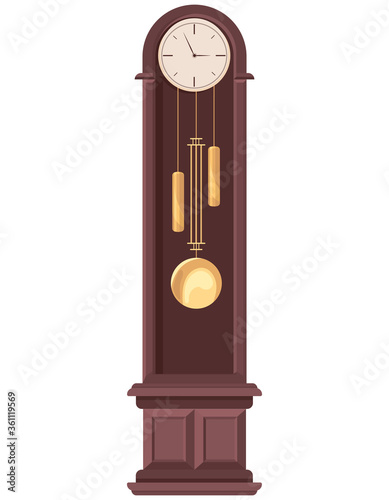 Vintage floor clock. Interior object in cartoon style.