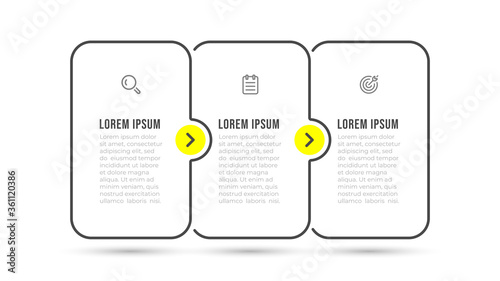 thin line infographic elements design label with icons and 3 options, steps, arrows. Vector business template.