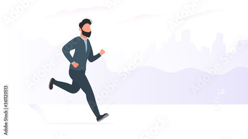 The businessman is running. A man in a business suit is running. Good for business theme design. Vector.