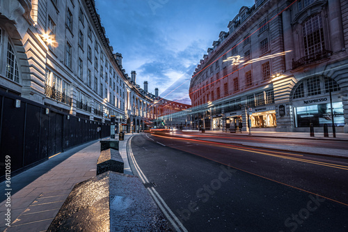 Bus in Regent Street by night during lockdown