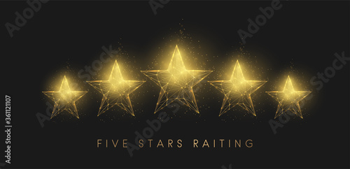 5 stars raiting. Abstract golden stars. Low poly style design