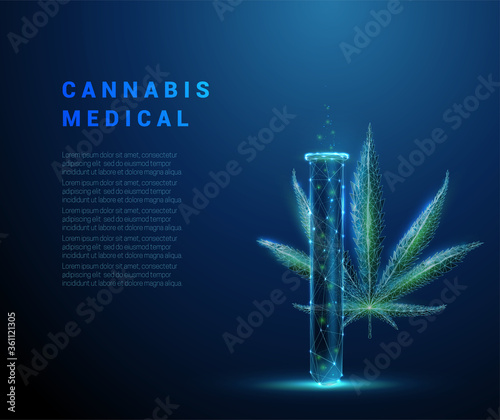 Low poly medical cannabis. Marihuana leaf and tube