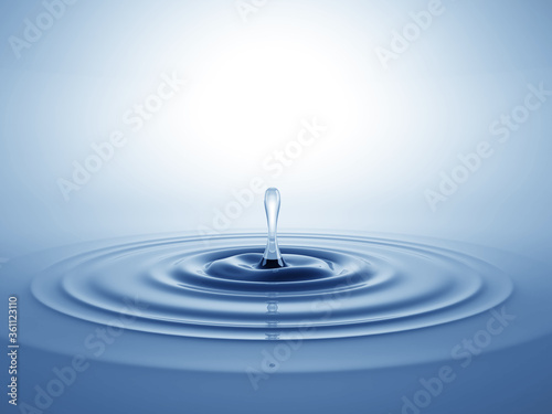 Water drop fell on the water surface. 3D illustration 