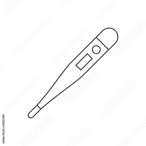 Digital thermometer line icon. Black outline on white background. Electronic body measurement tool. Medical supplies. Having fever. Checking body temperature concept. Vector illustration,flat,clip art