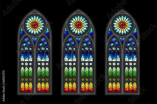 Medieval Cathedral Windows Style Stained Glass Mosaic Window Set