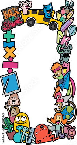back to school ,Doodle monster, themes Standing in front of the board background, illustration