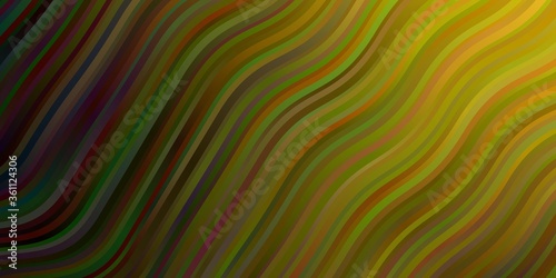 Dark Green, Yellow vector backdrop with bent lines. Bright illustration with gradient circular arcs. Pattern for commercials, ads.