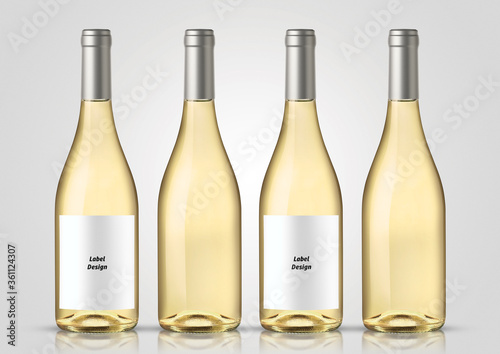 Bottle of white wine with white background. Mock up for labels.