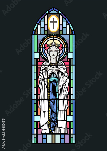 Virgin Mary Stained Glass Window Mosaic, Medieval Cathedral Window Style, Mother of God 
