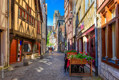 Street with timber framing houses in Rouen, Normandy, France. Architecture and landmarks of Rouen. Cozy cityscape of Rouen © Ekaterina Belova