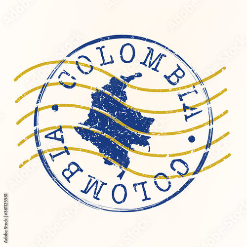 Colombia Stamp Postal. Map Silhouette Seal. Passport Round Design. Vector Icon. Design Retro Travel.