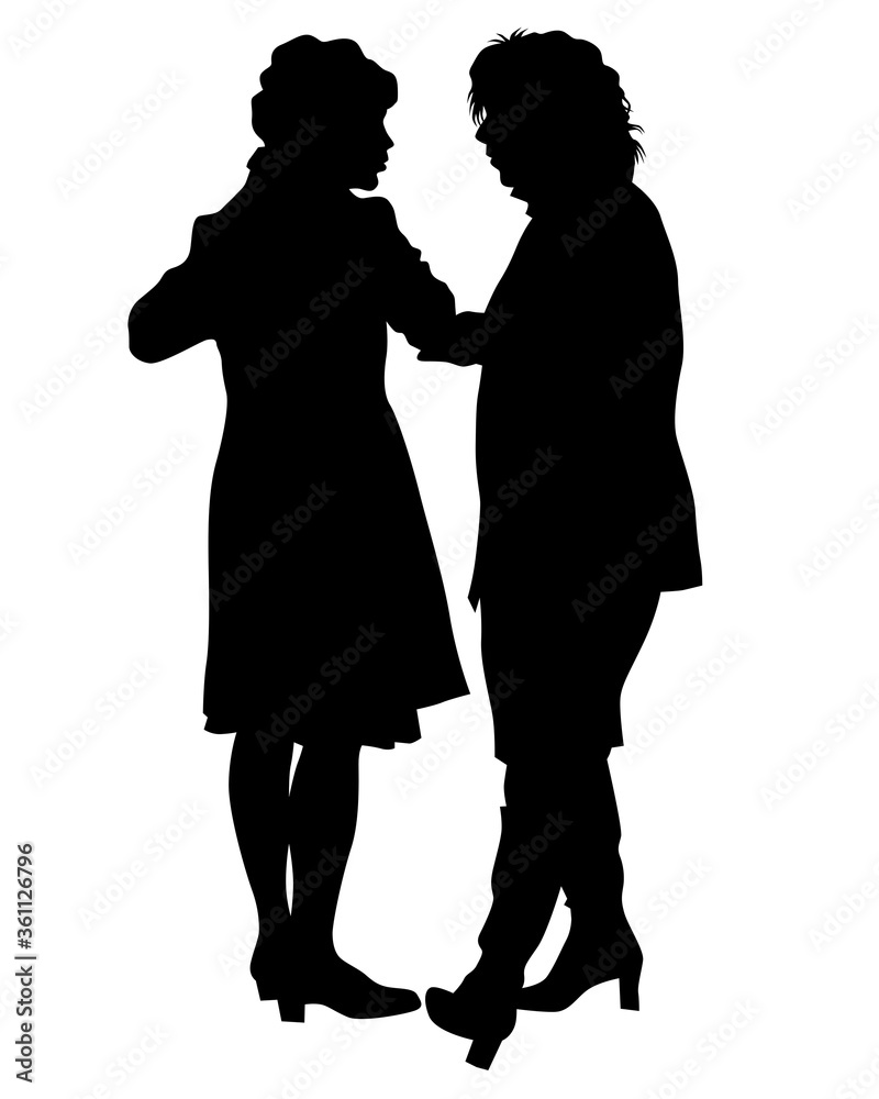 Young women talk to each other. Isolated silhouettes on a white background. Femenism Theme