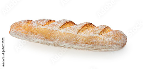Loaf of bread isolated on white background. Whole fresh bread. Close up