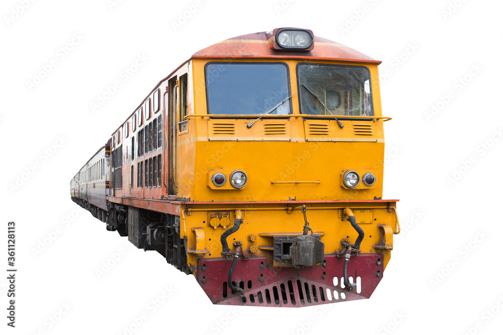 old Train and carriage bogie with isolated white background
